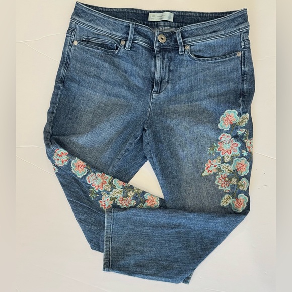 J. Jill Denim - Cropped Jeans Embroidered Floral Denim Mid Rise Women 6 J Jill